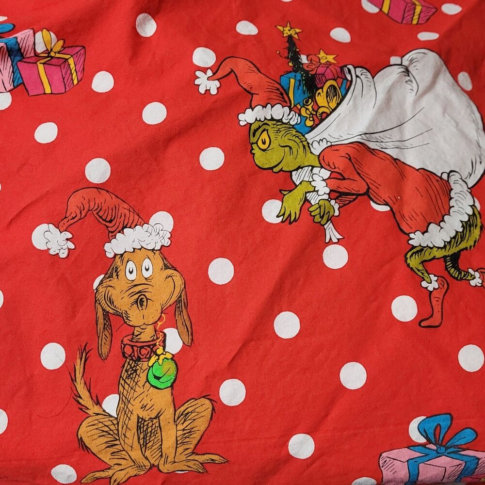 Pottery Barn Teen Red Organic Cotton Grinch Stole Christmas Dr Seuss Full Sheet
